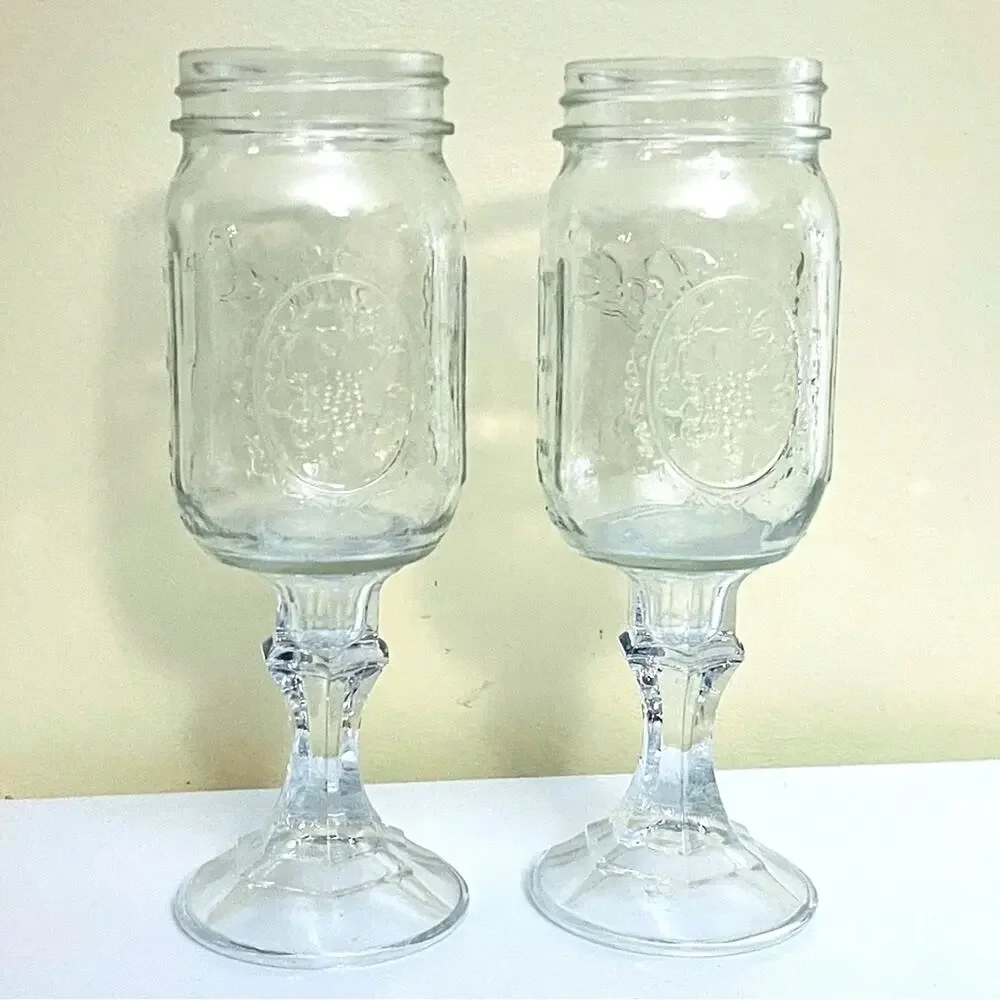 Set 2 Country Redneck Ball Mason Jar Wine Glasses Iced Tea Water Goblet Novelty
